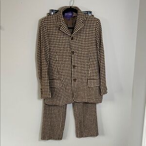 Ralph Lauren Purple Label Brown Houndstooth Blazer and Pants Set